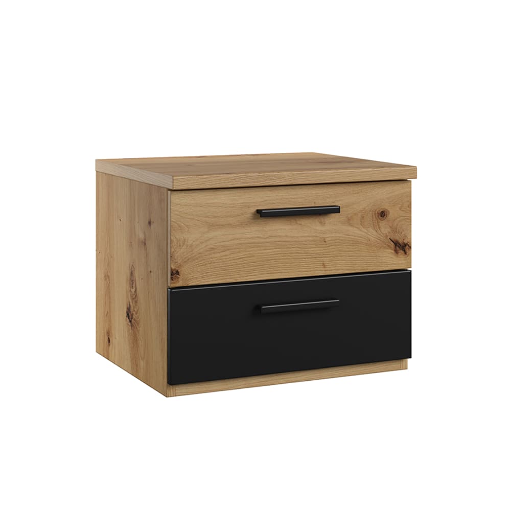 Chevet 2 tiroirs stratifiés beige et noir
