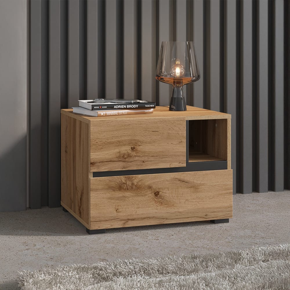Nachttisch mit 2 Schubladen Laminierte Platten Holz - Maisons Du