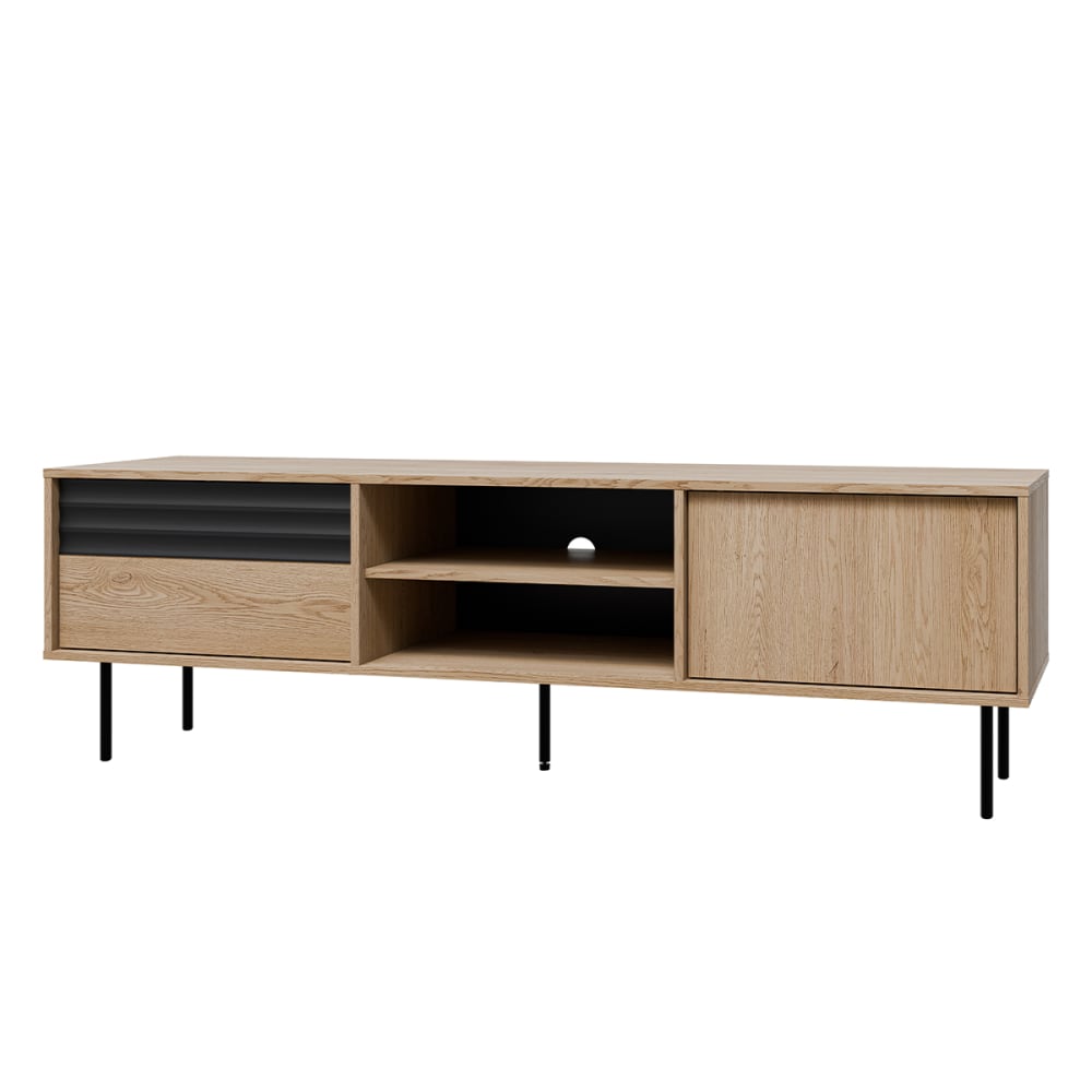 Meuble TV 2 portes 180 cm stratifiés beige et noir