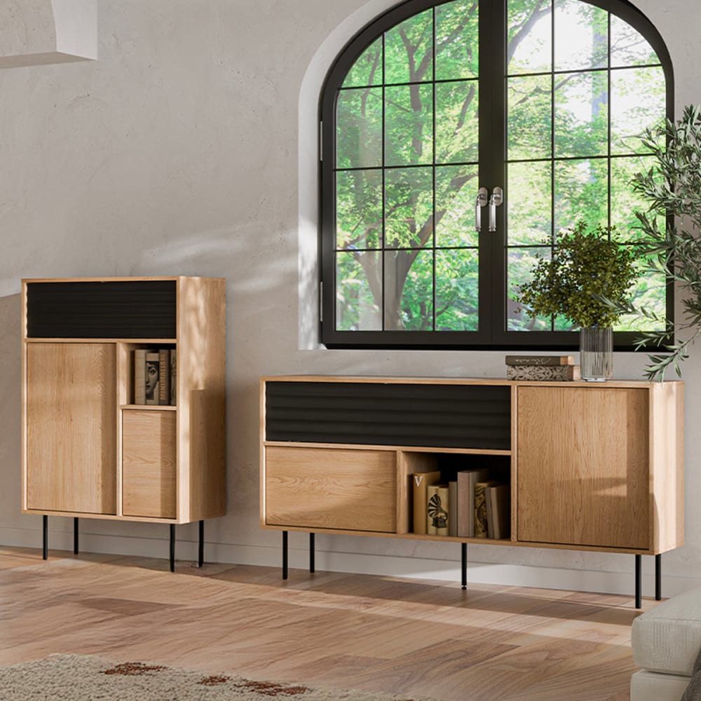 3-türiges Sideboard Laminierte Platten Holz und Schwarz - Maisons