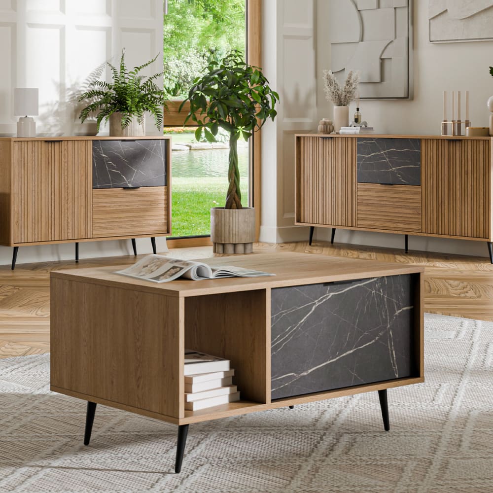 Petits meubles Couchtisch 1 Schublade Laminierte Platten Holz und Schwarz Braun Spanplatte