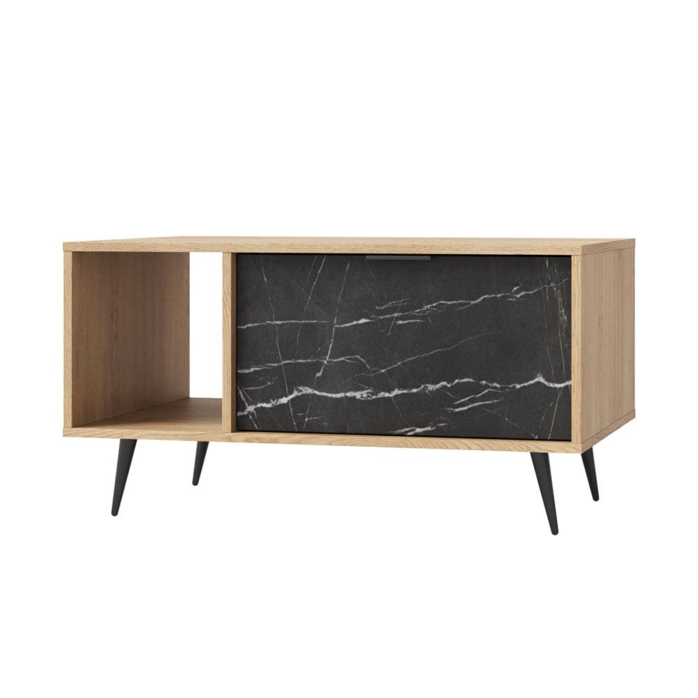 Couchtisch 1 Schublade Laminierte Platten Holz und Schwarz -