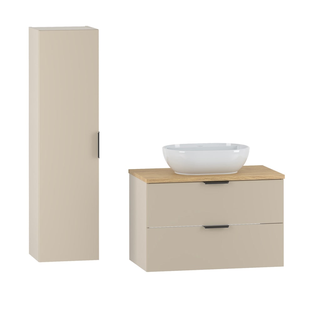 Ensemble meuble simple vasque 80cm panneaux mélaminé et mdf beige