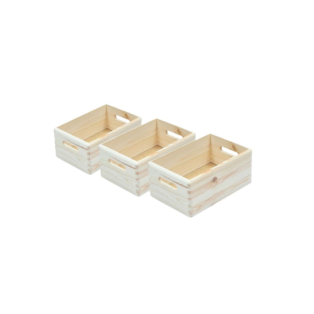 Lot 3 caisses de rangement en pin 30 x 20 x 14 cm Lot 3 caisses de rangement en pin 30 x 20 x 14 cm