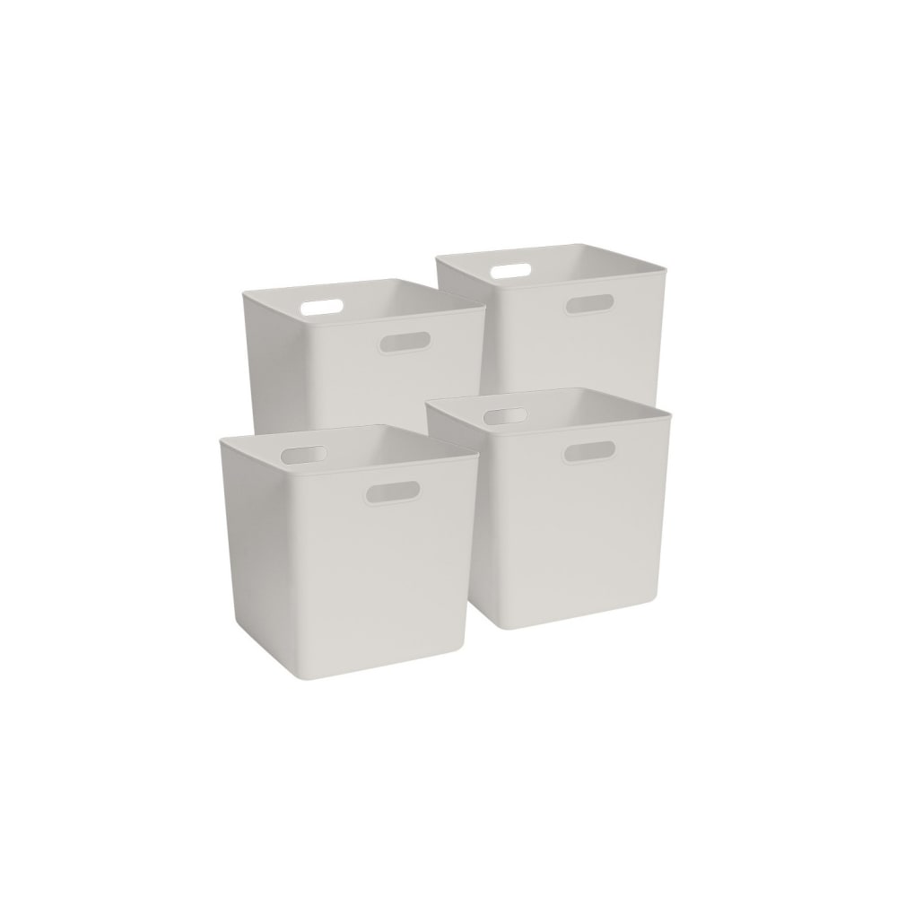 Lot 4 bacs de rangement en plastique blanc cassé 31 x 31 x 31 cm Lot 4 bacs de rangement en plastique blanc cassé 31 x 31 x 31 cm