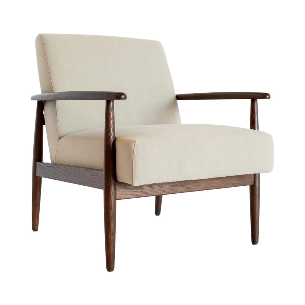 Fauteuil lounge en frêne teinté et tissu lin/coton beige — Beyit
