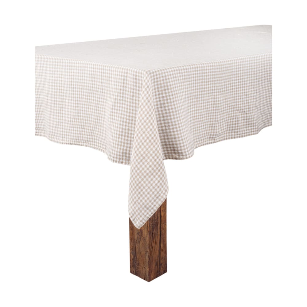 Nappe en lin lavé à carreaux vichy beige 160 x 300 cm