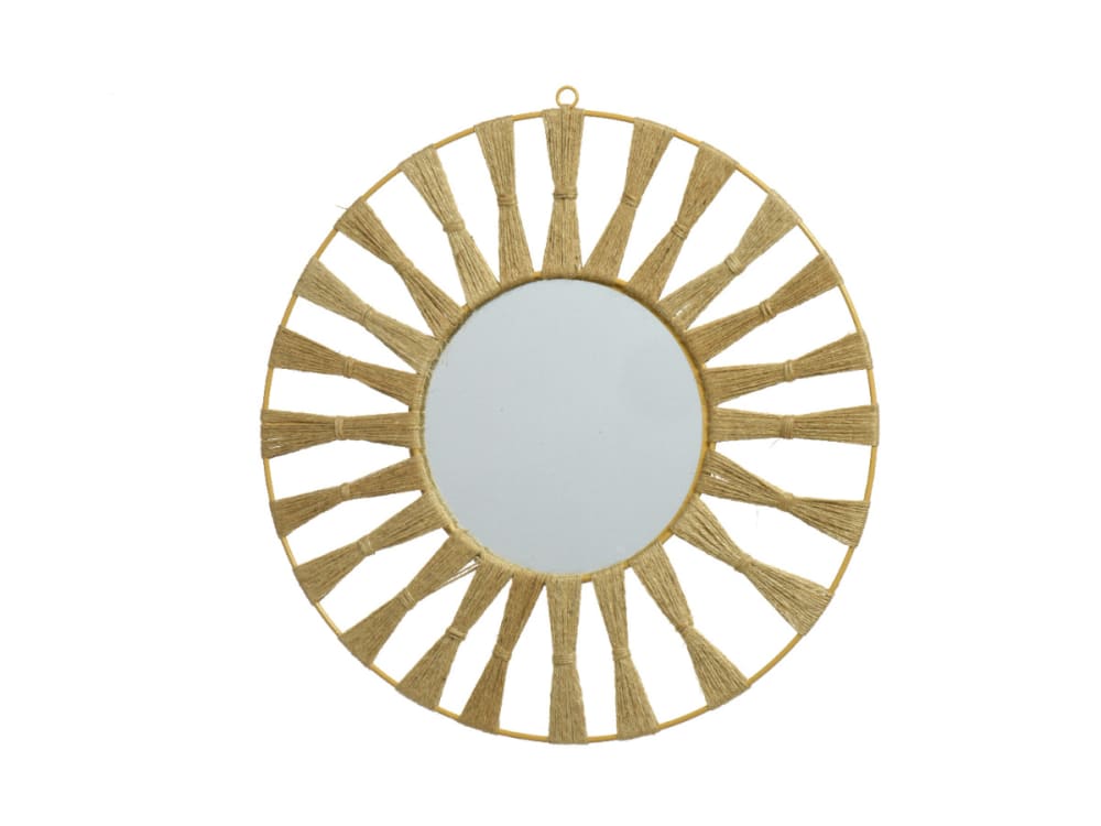 Miroir rond mural en corde naturel