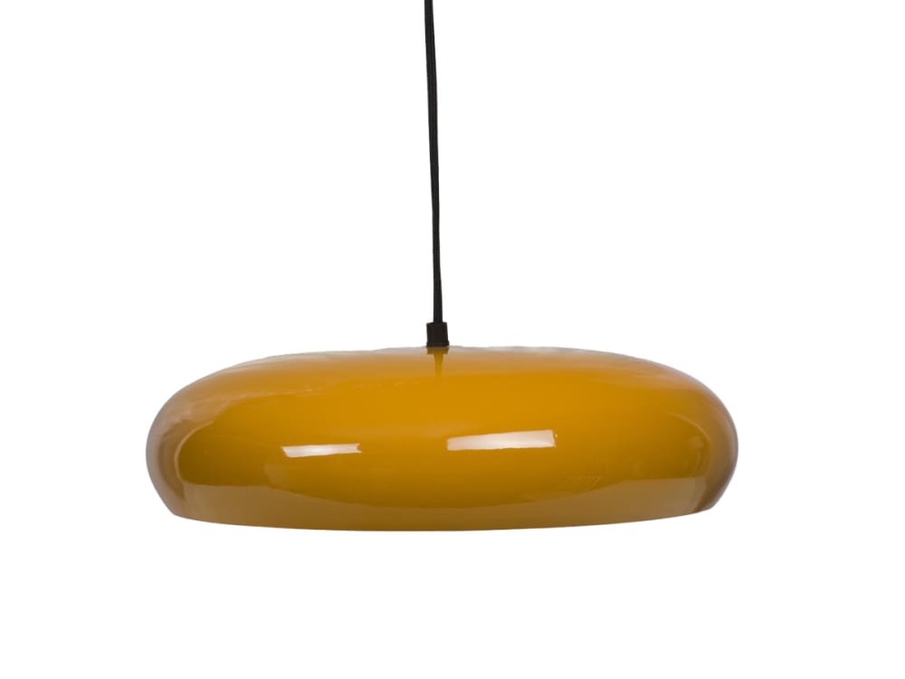 Suspension rétro ronde moutarde en métal