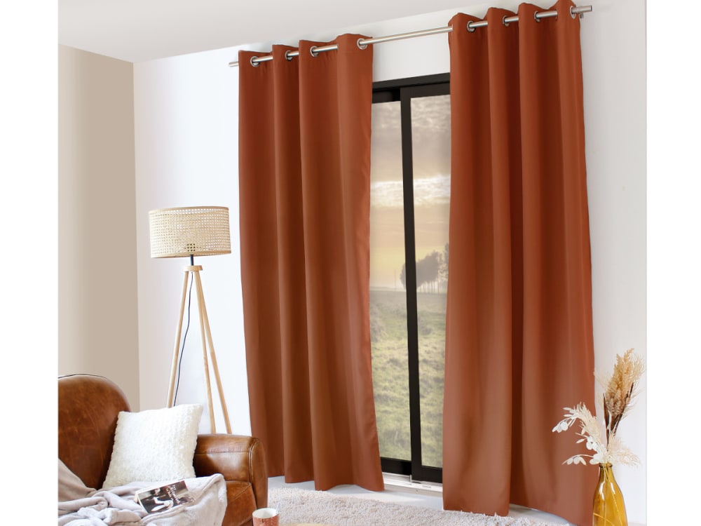 2 Rideaux thermiques terre cuite uni en polyester 135 x 240 cm