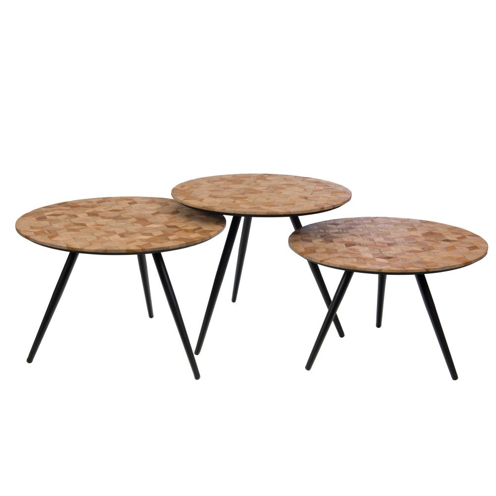 Set de 3 bouts de canape   marrons en bois