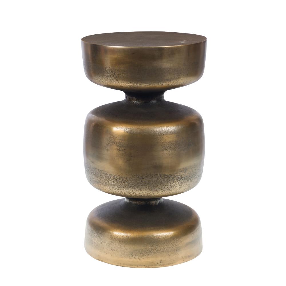 Bout de canape totem en alumin or / doré en aluminium