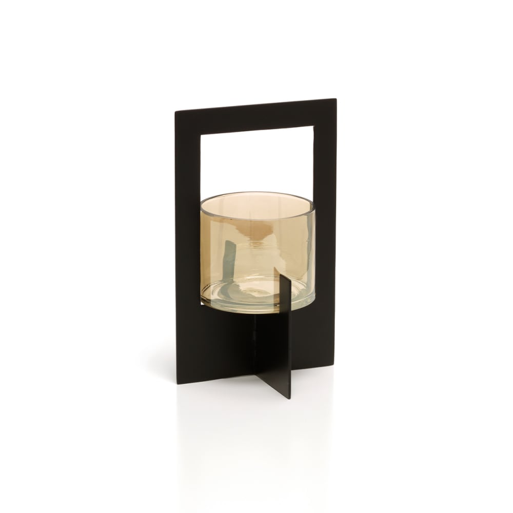 Bazar Bizar Kerzenhalter aus messing und glas in schwarz, 13x13x21cm - Metall