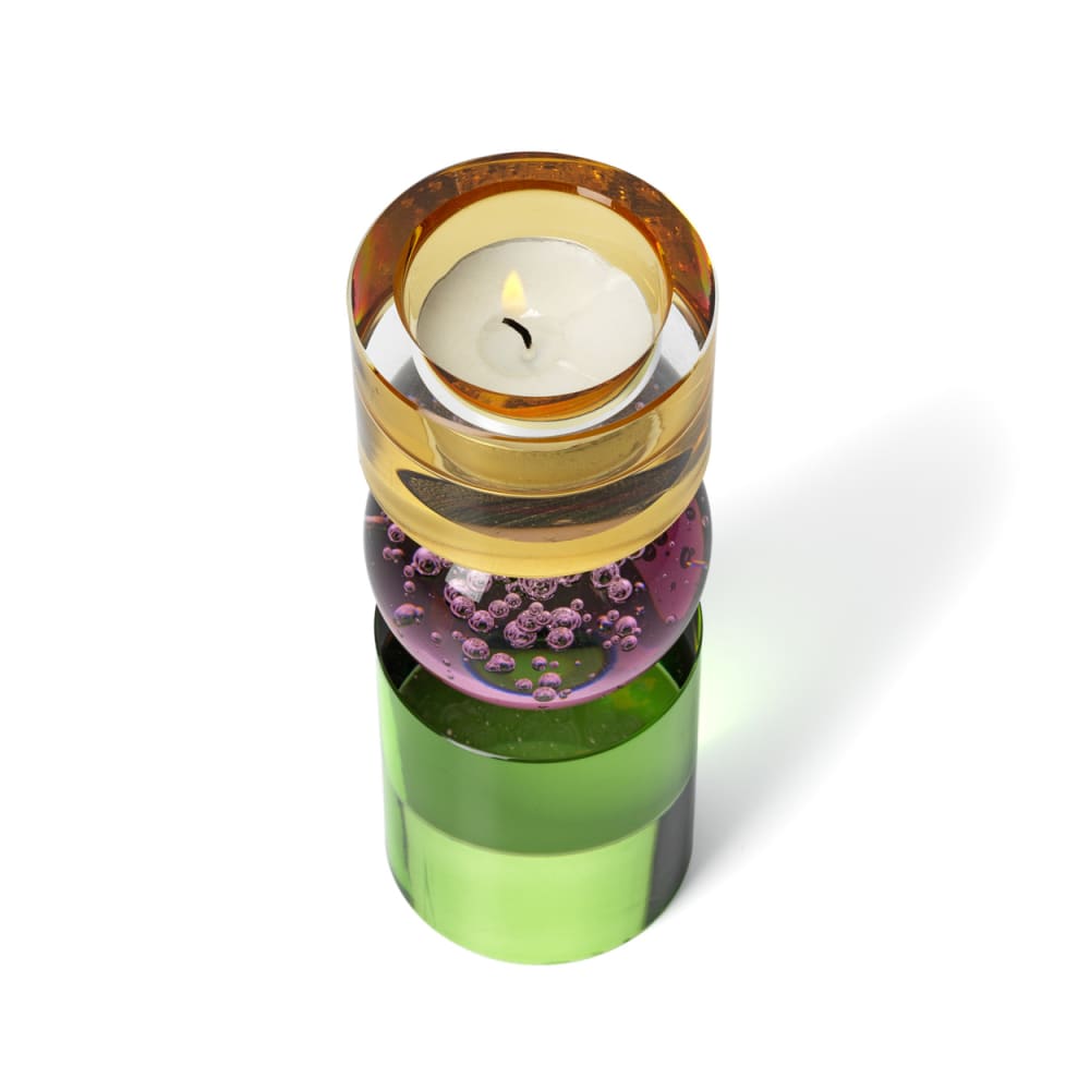 Bougeoir en verre recyclé multicolore 6x6x16,4cm — vue 3