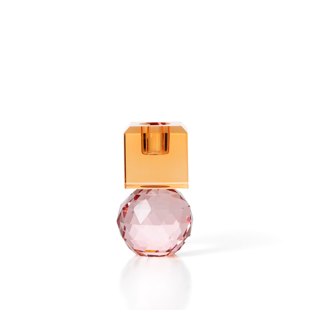 Bazar Bizar Kerzenhalter aus recyceltem glas in rosa und orange, 6x6x10,3cm Mehrfarbig
