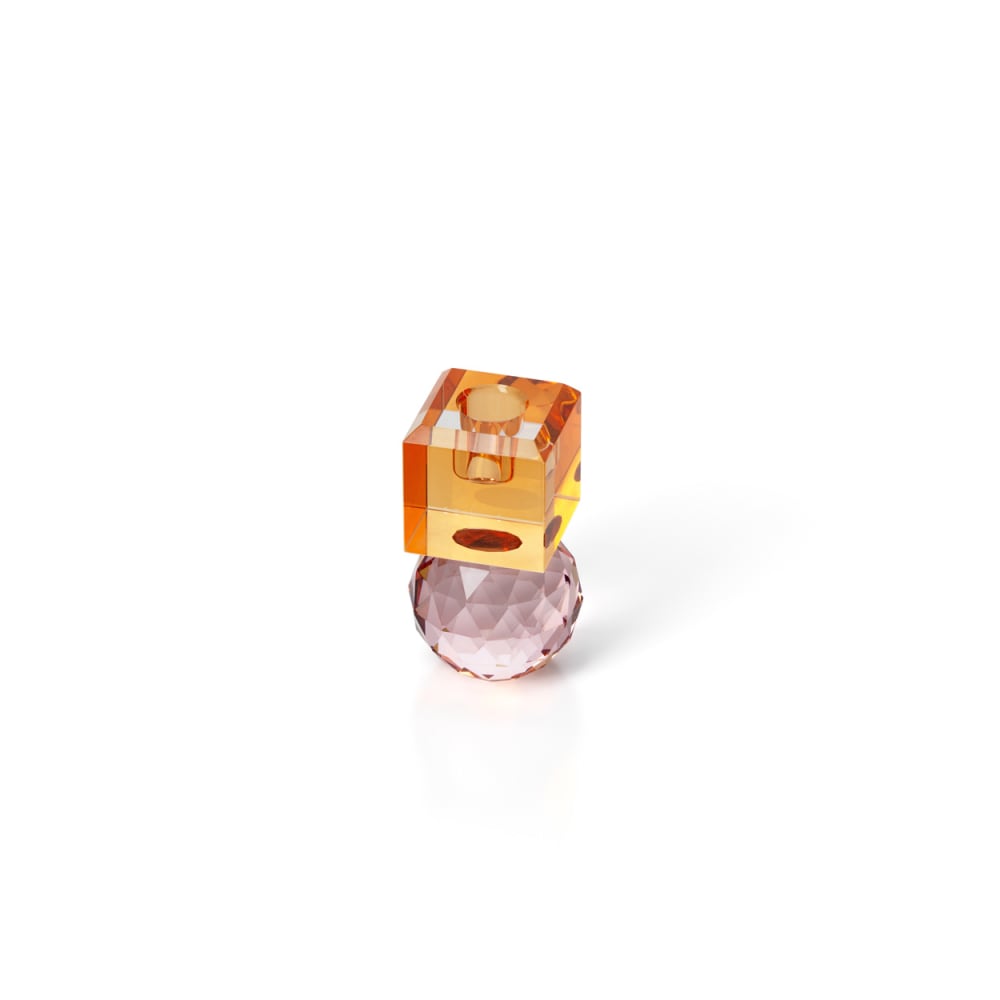 Kerzenhalter aus recyceltem glas in rosa und orange, 6x6x10,3cm -