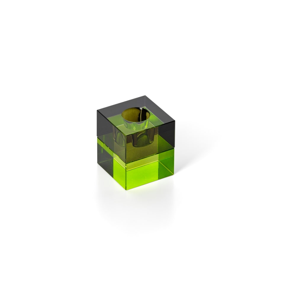 Kerzenhalter aus recyceltem glas in grün und rauchgrau, 5x5x5,5cm