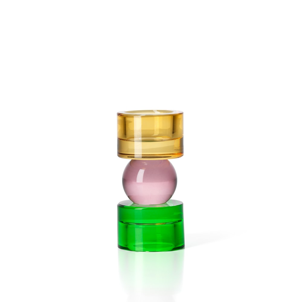Bougeoir en verre recyclé multicolore 6x6x12,3cm Bougeoir en verre recyclé multicolore 6x6x12,3cm