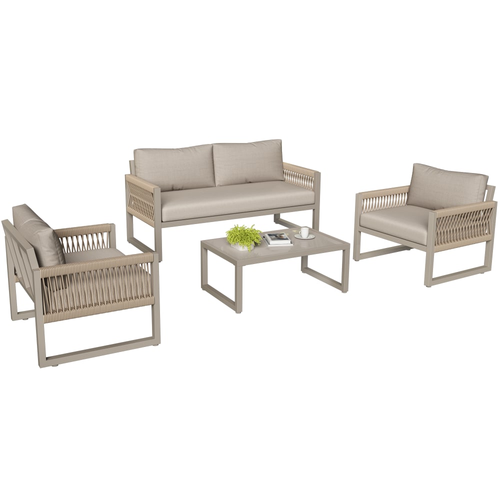 Salon de jardin 4 places en fer et polyester beige