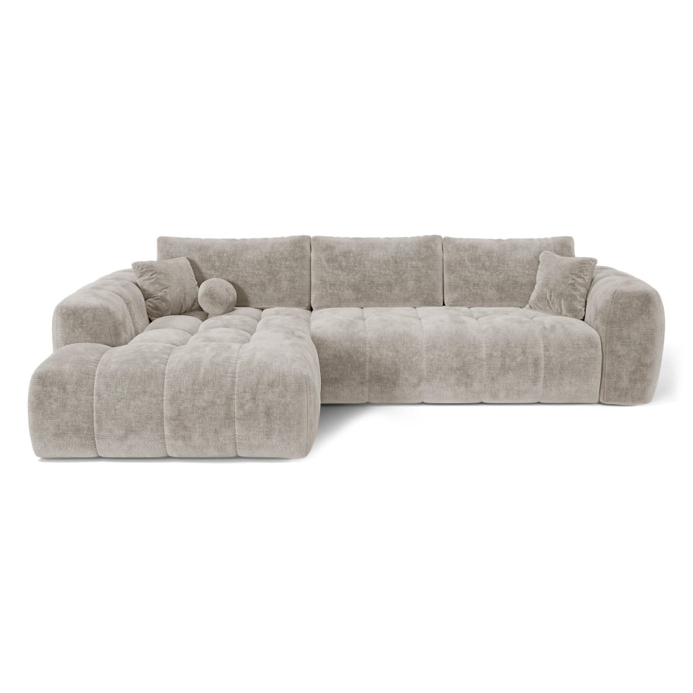 Canapé d'angle gauche convertible coffre 5 places velours gaufré taupe