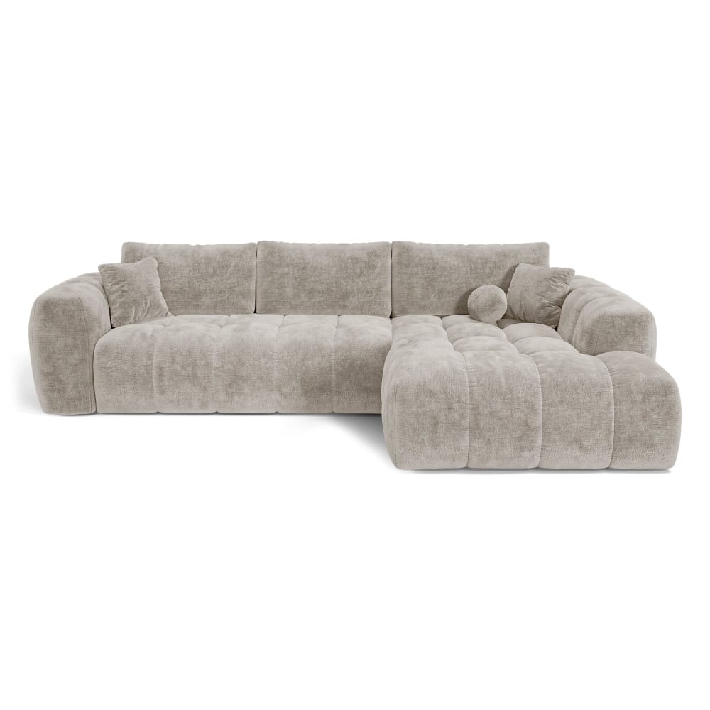 Canapé angle droit convertible coffre 5 places velours gaufré taupe