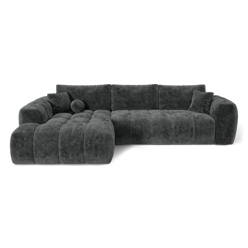 Canapé angle gauche convertible coffre 5 places velours gaufré gris
