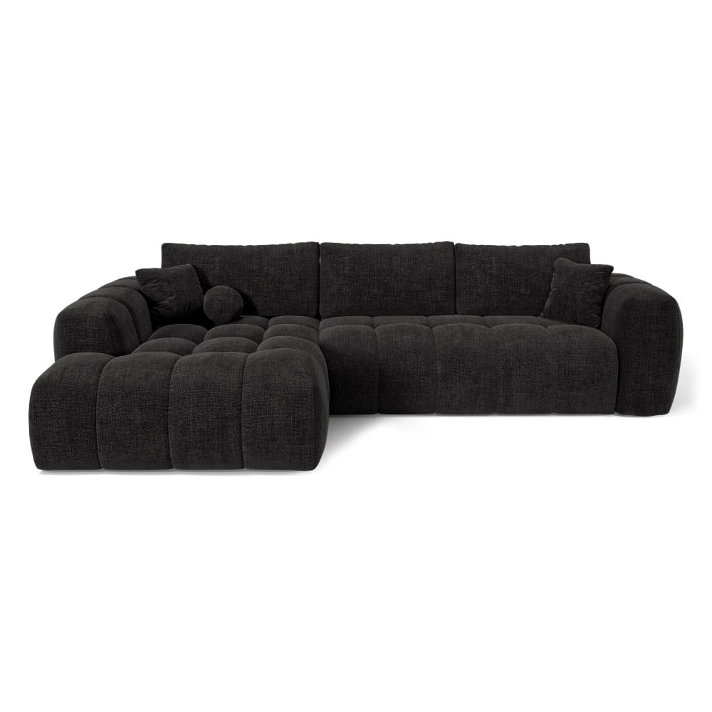 Canapé angle gauche convertible coffre 5 places tissu tramé anthracite