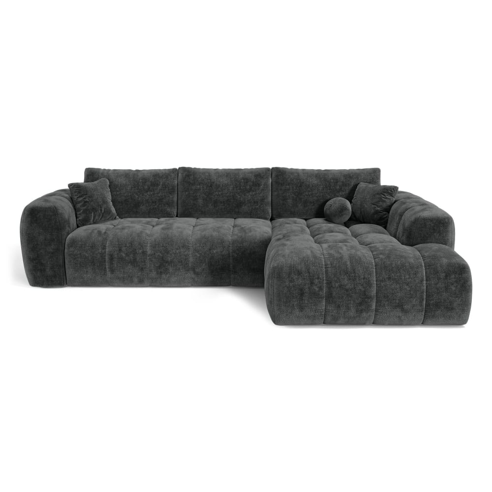 Canapé angle droit convertible coffre 5 places velours gaufré gris