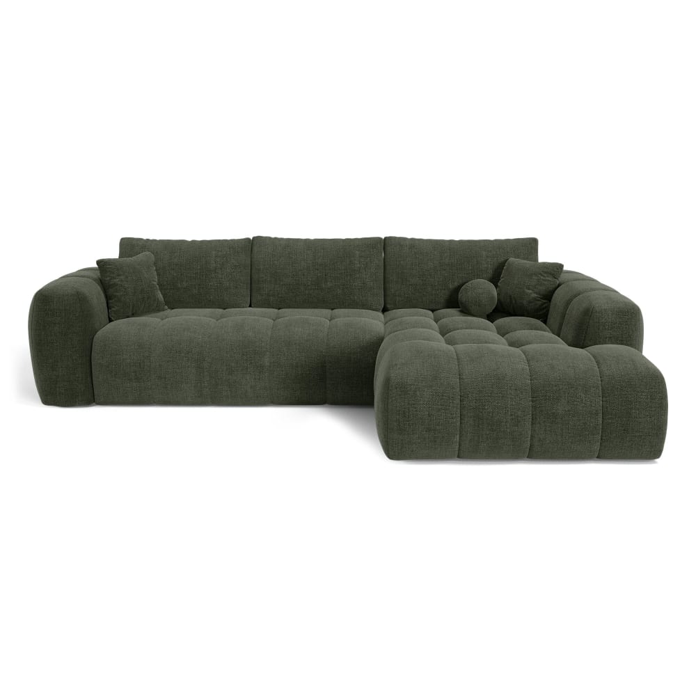 Canapé angle droit convertible coffre 5 places tissu tramé vert