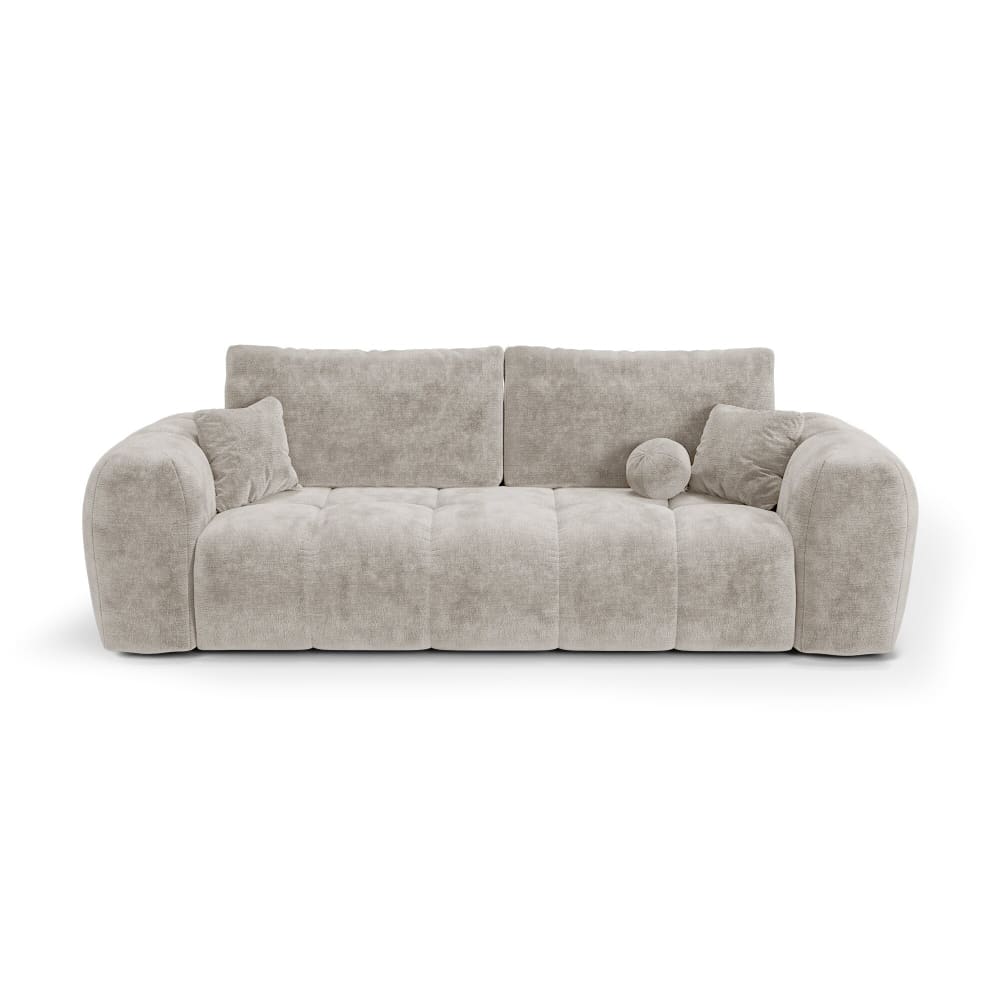 Canapé convertible avec coffre 4 places en velours gaufré taupe