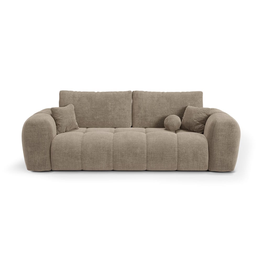 Canapé convertible avec coffre 4 places en tissu tramé taupe