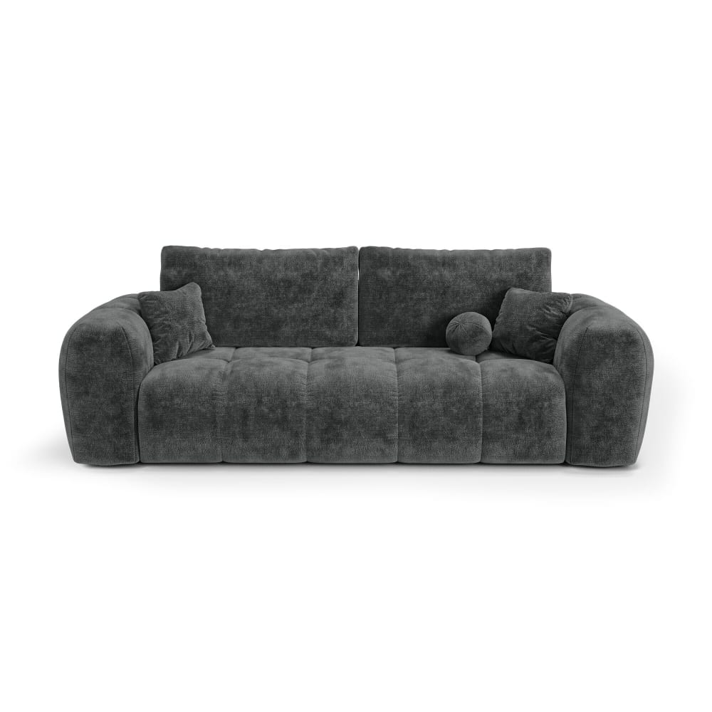 Canapé convertible avec coffre 4 places en velours gaufré gris ardoise