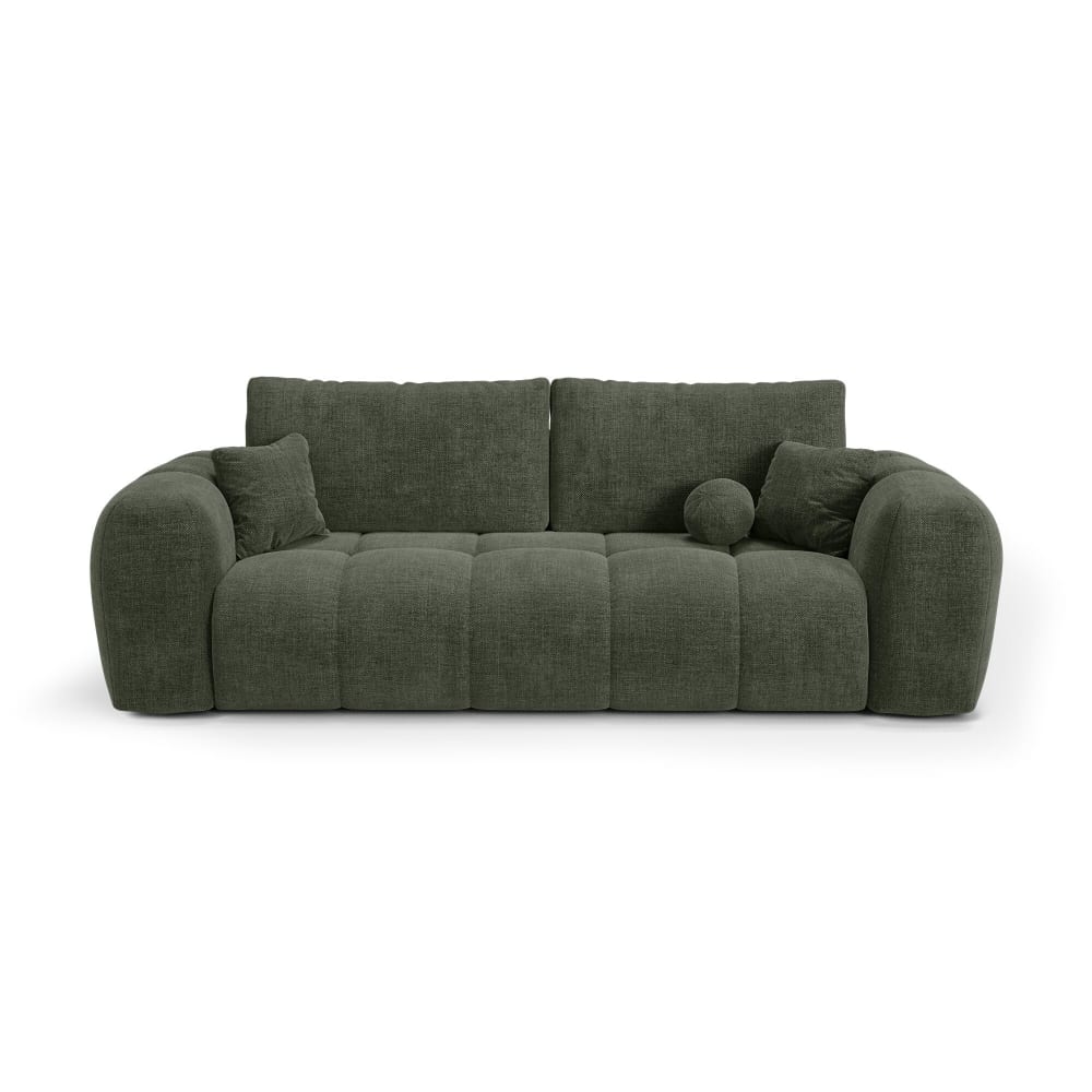 Canapé convertible avec coffre 4 places en tissu tramé vert vintage