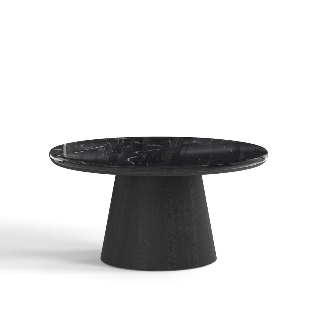 Table basse en bois contreplaqué, chêne noir et marbre noir naturel