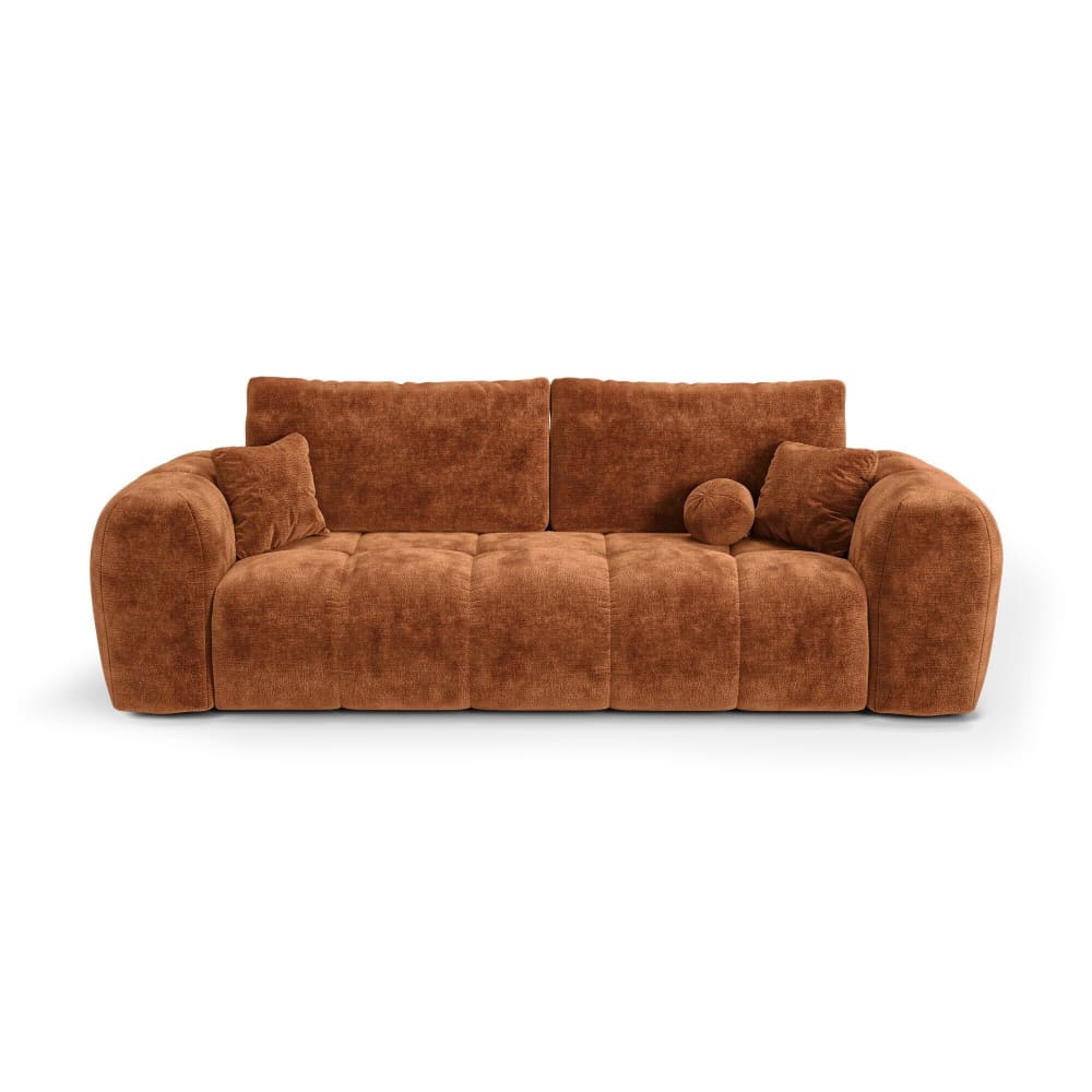 Canapé convertible avec coffre 4 places en velours gaufré terracotta