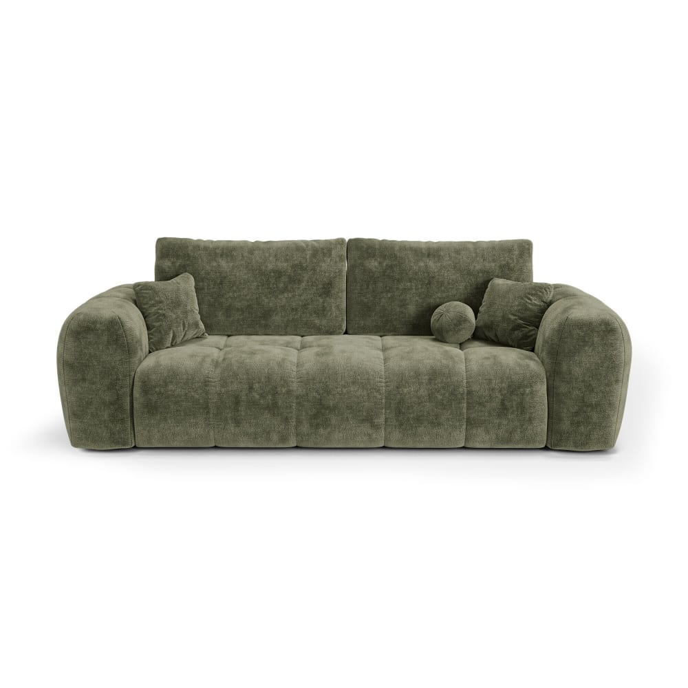 Canapé convertible avec coffre 4 places en velours gaufré vert vintage