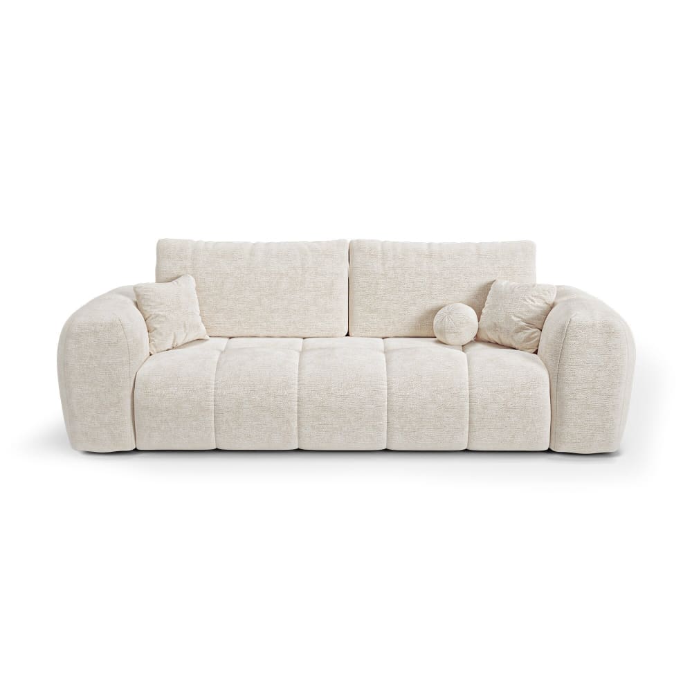 Canapé convertible avec coffre 4 places en velours gaufré crème