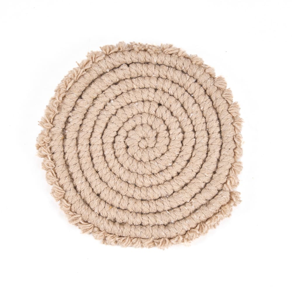 Dessous de verre en coton beige 12x12x1cm