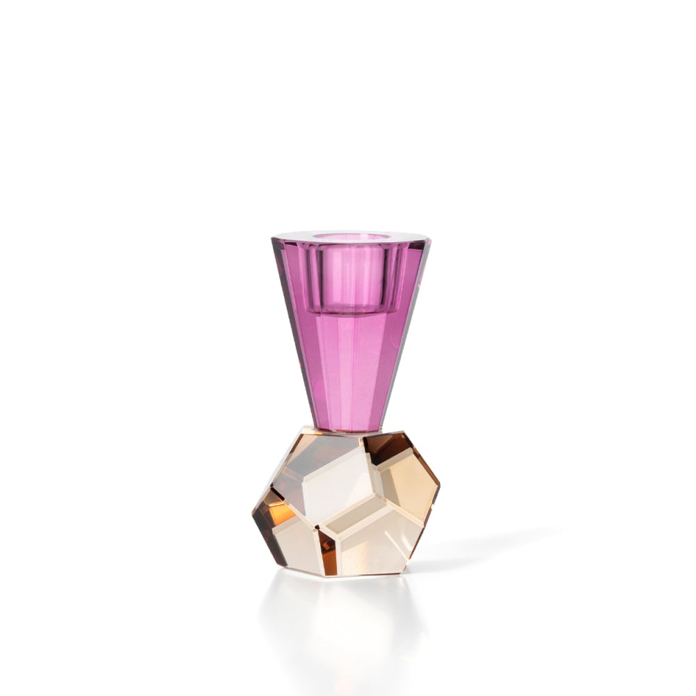 Bazar Bizar Kerzenhalter aus altglas, bernsteinfarben und violett, 6x6x10,5cm Mehrfarbig