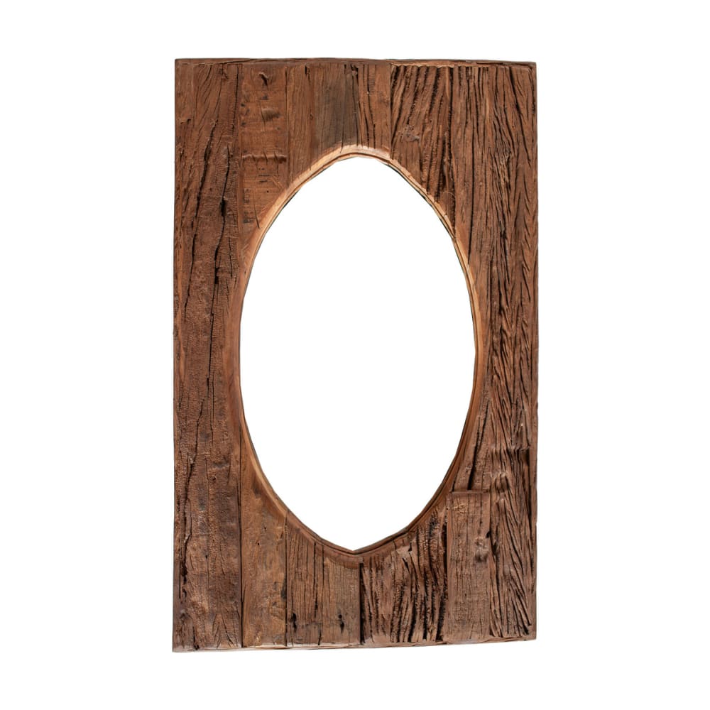Miroir ovale avec cadre en bois recyclé