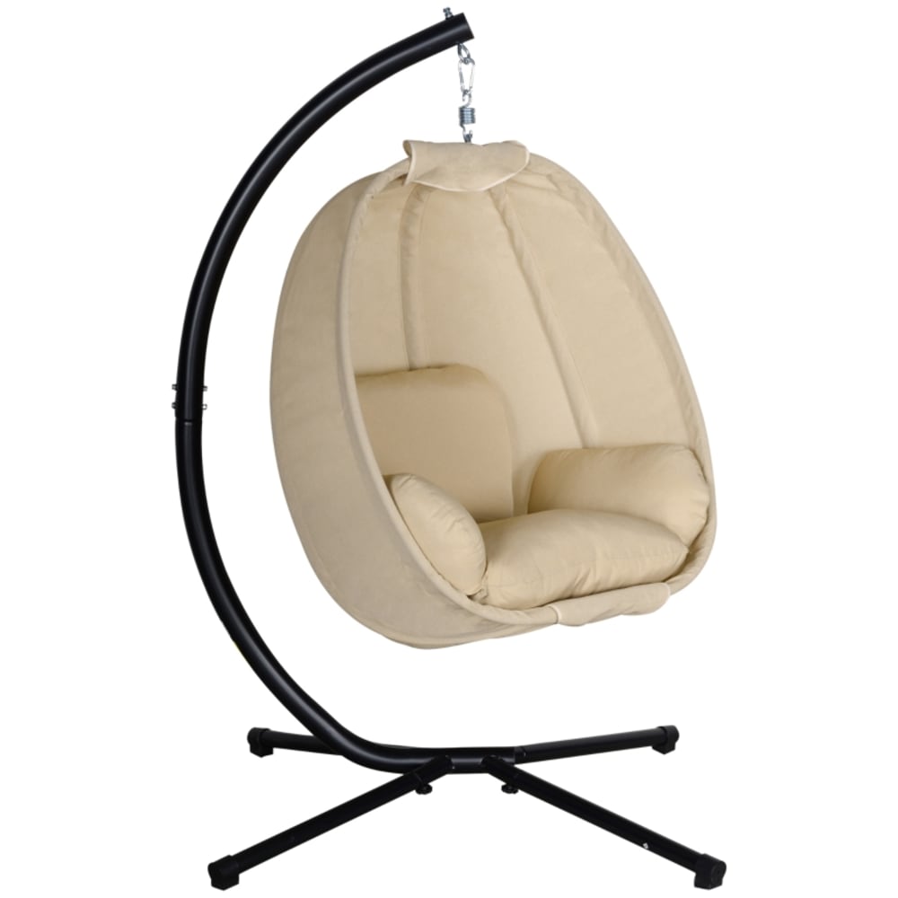 Fauteuil suspendu pliable en métal beige avec coussin 125x95x170cm