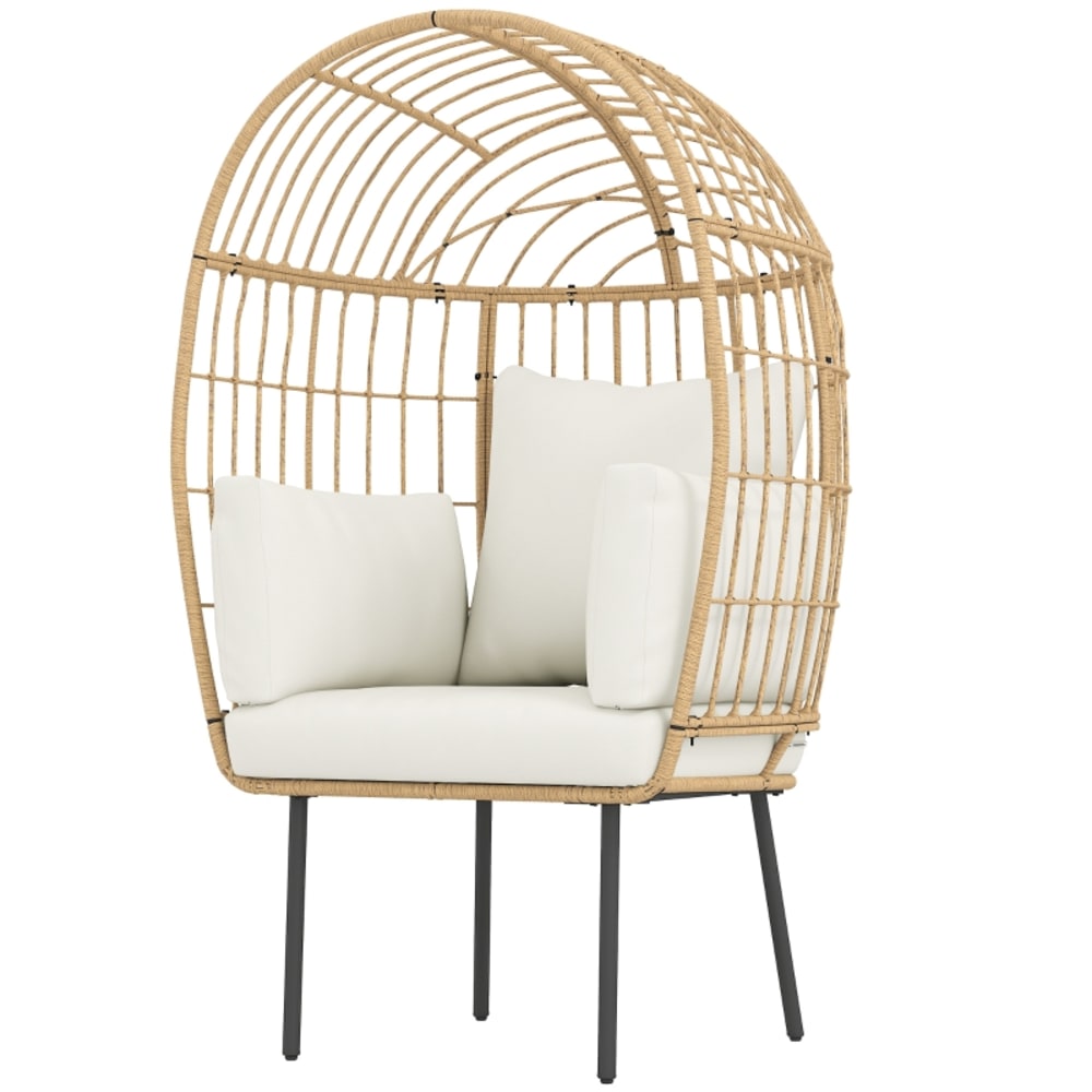 Fauteuil en rotin beige avec coussin amovible 95x80x155cm