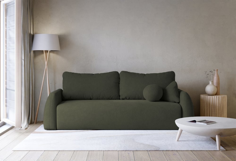 Canapé 3 places convertible en tissu chenille vert foncé