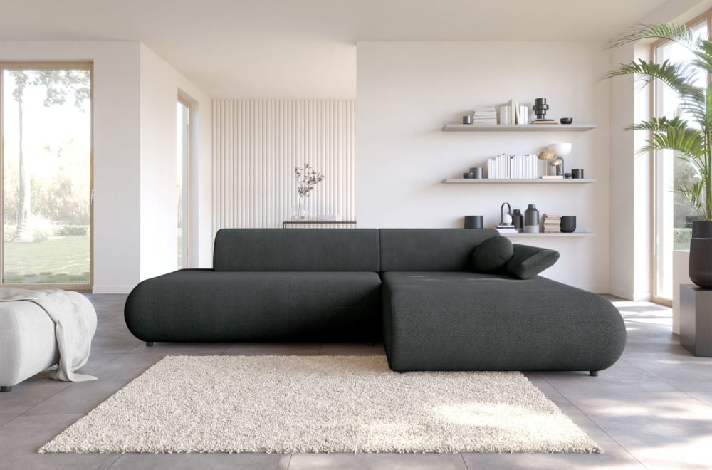 Canapé d'angle convertible, Chenille, angle à droite, Graphite