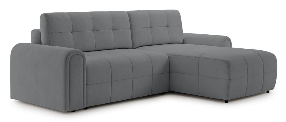 Canapé d’angle convertible avec coffre, en chenille gris, droit