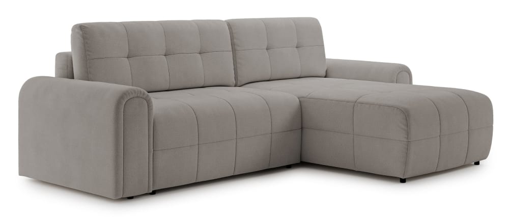 Canapé d’angle convertible avec coffre, en chenille grège, droit