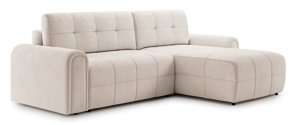 Canapé d’angle convertible avec coffre, en chenille crème, droit