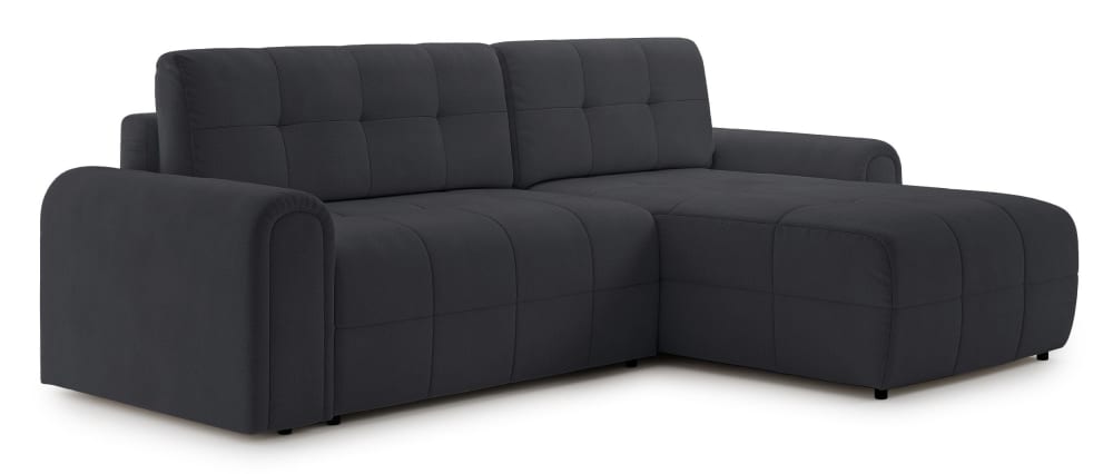 Canapé d’angle convertible avec coffre, en chenille anthracite, droit