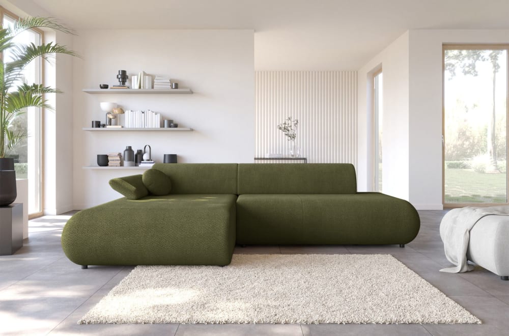 Canapé d'angle convertible, Chenille, angle à gauche, Vert olive