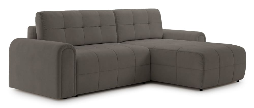 Canapé d’angle convertible avec coffre, en chenille taupe, droit